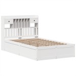 vidaXL Cadru de pat fără saltea, alb, 135x190 cm, lemn masiv de pin
