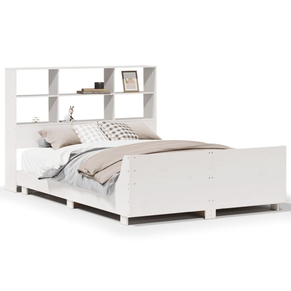vidaXL Cadru de pat fără saltea, alb, 140x190 cm, lemn masiv de pin