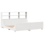 vidaXL Pat cu bibliotecă fără saltea, alb, 200x200 cm, lemn masiv vidaXL Pat cu bibliotecă fără saltea, alb, 200x200 cm, lemn masiv