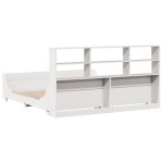 vidaXL Pat cu bibliotecă fără saltea, alb, 200x200 cm, lemn masiv vidaXL Pat cu bibliotecă fără saltea, alb, 200x200 cm, lemn masiv