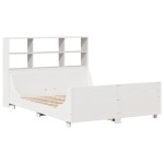 vidaXL Pat cu bibliotecă fără saltea, alb, 160x200 cm, lemn masiv