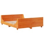 vidaXL Pat cu bibliotecă fără saltea, maro, 120x200 cm, lemn masiv vidaXL Pat cu bibliotecă fără saltea, maro, 120x200 cm, lemn masiv