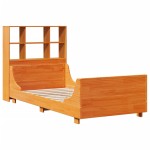 vidaXL Pat cu bibliotecă fără saltea, maro, 90x200 cm, lemn masiv vidaXL Pat cu bibliotecă fără saltea, maro, 90x200 cm, lemn masiv