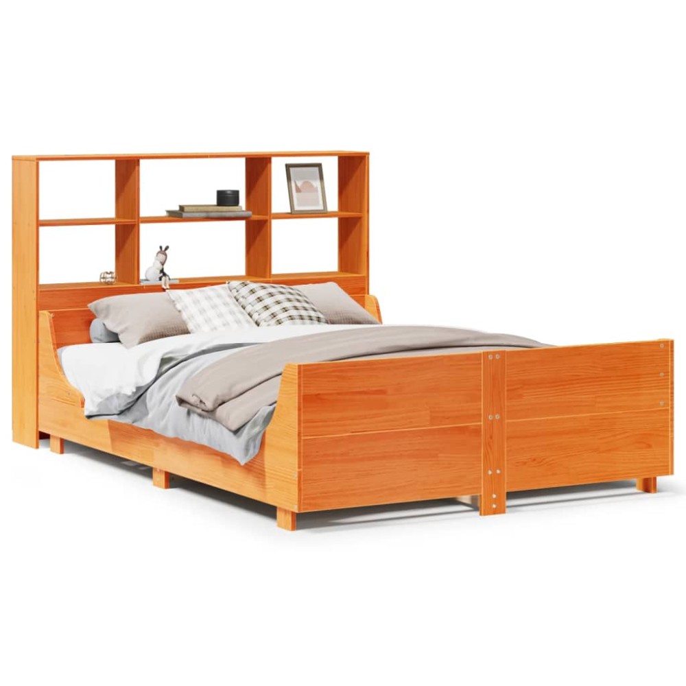 vidaXL Pat cu bibliotecă fără saltea maro ceruit 140x190 cm lemn masiv