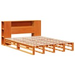 vidaXL Pat cu bibliotecă fără saltea, maro, 120x200 cm, lemn masiv vidaXL Pat cu bibliotecă fără saltea, maro, 120x200 cm, lemn masiv
