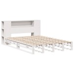 vidaXL Pat cu bibliotecă fără saltea, alb, 150x200 cm, lemn masiv
