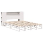 vidaXL Pat cu bibliotecă fără saltea, alb, 160x200 cm, lemn masiv vidaXL Pat cu bibliotecă fără saltea, alb, 160x200 cm, lemn masiv