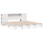 vidaXL Pat cu bibliotecă fără saltea, alb, 180x200 cm, lemn masiv vidaXL Pat cu bibliotecă fără saltea, alb, 180x200 cm, lemn masiv