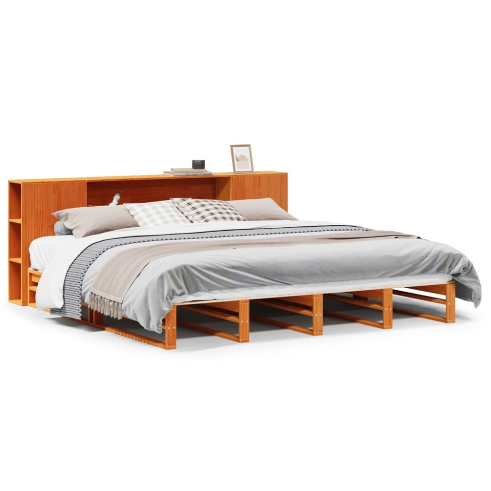 vidaXL Pat cu bibliotecă fără saltea maro ceruit 180x200 cm lemn masiv