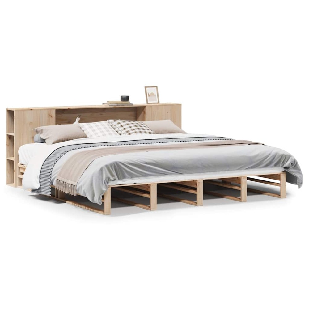vidaXL Pat cu bibliotecă fără saltea, 200x200 cm, lemn masiv