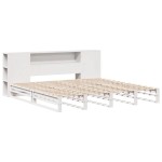 vidaXL Pat cu bibliotecă fără saltea, alb, 200x200 cm, lemn masiv