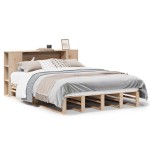 vidaXL Pat cu bibliotecă fără saltea, 135x190 cm, lemn masiv vidaXL Pat cu bibliotecă fără saltea, 135x190 cm, lemn masiv