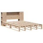 vidaXL Pat cu bibliotecă fără saltea, 135x190 cm, lemn masiv vidaXL Pat cu bibliotecă fără saltea, 135x190 cm, lemn masiv