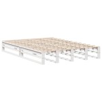 vidaXL Pat cu bibliotecă fără saltea, alb, 135x190 cm, lemn masiv vidaXL Pat cu bibliotecă fără saltea, alb, 135x190 cm, lemn masiv