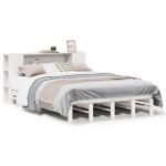 vidaXL Pat cu bibliotecă fără saltea, alb, 140x190 cm, lemn masiv vidaXL Pat cu bibliotecă fără saltea, alb, 140x190 cm, lemn masiv