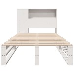 vidaXL Pat cu bibliotecă fără saltea, alb, 100x200 cm, lemn masiv vidaXL Pat cu bibliotecă fără saltea, alb, 100x200 cm, lemn masiv