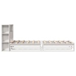 vidaXL Pat cu bibliotecă fără saltea, alb, 100x200 cm, lemn masiv vidaXL Pat cu bibliotecă fără saltea, alb, 100x200 cm, lemn masiv