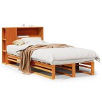 vidaXL Pat cu bibliotecă fără saltea, maro, 100x200 cm, lemn masiv vidaXL Pat cu bibliotecă fără saltea, maro, 100x200 cm, lemn masiv