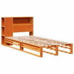 vidaXL Pat cu bibliotecă fără saltea, maro, 100x200 cm, lemn masiv vidaXL Pat cu bibliotecă fără saltea, maro, 100x200 cm, lemn masiv