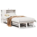 vidaXL Pat cu bibliotecă fără saltea, alb, 75x190 cm, lemn masiv vidaXL Pat cu bibliotecă fără saltea, alb, 75x190 cm, lemn masiv
