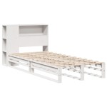 vidaXL Pat cu bibliotecă fără saltea, alb, 75x190 cm, lemn masiv vidaXL Pat cu bibliotecă fără saltea, alb, 75x190 cm, lemn masiv