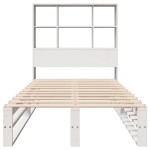 vidaXL Pat cu bibliotecă fără saltea, alb, 90x200 cm, lemn masiv vidaXL Pat cu bibliotecă fără saltea, alb, 90x200 cm, lemn masiv