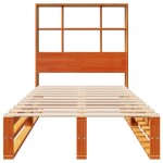 vidaXL Pat cu bibliotecă fără saltea, maro, 90x200 cm, lemn masiv vidaXL Pat cu bibliotecă fără saltea, maro, 90x200 cm, lemn masiv
