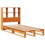 vidaXL Pat cu bibliotecă fără saltea, maro, 100x200 cm, lemn masiv vidaXL Pat cu bibliotecă fără saltea, maro, 100x200 cm, lemn masiv