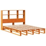 vidaXL Pat cu bibliotecă fără saltea, maro, 120x200 cm, lemn masiv vidaXL Pat cu bibliotecă fără saltea, maro, 120x200 cm, lemn masiv