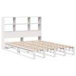 vidaXL Pat cu bibliotecă fără saltea, alb, 160x200 cm, lemn masiv vidaXL Pat cu bibliotecă fără saltea, alb, 160x200 cm, lemn masiv