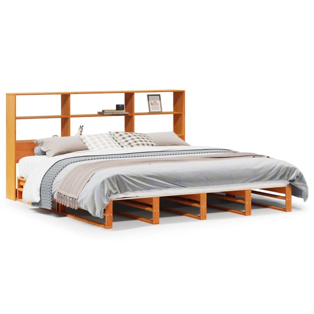 vidaXL Pat cu bibliotecă fără saltea maro ceruit 180x200 cm lemn masiv
