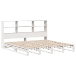 vidaXL Pat cu bibliotecă fără saltea, alb, 200x200 cm, lemn masiv vidaXL Pat cu bibliotecă fără saltea, alb, 200x200 cm, lemn masiv