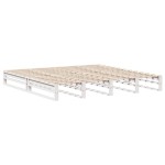 vidaXL Pat cu bibliotecă fără saltea, alb, 200x200 cm, lemn masiv vidaXL Pat cu bibliotecă fără saltea, alb, 200x200 cm, lemn masiv