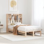 vidaXL Pat cu bibliotecă fără saltea, 90x200 cm, lemn masiv pin vidaXL Pat cu bibliotecă fără saltea, 90x200 cm, lemn masiv pin