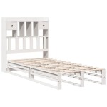 vidaXL Pat cu bibliotecă fără saltea, alb, 90x200 cm, lemn masiv pin vidaXL Pat cu bibliotecă fără saltea, alb, 90x200 cm, lemn masiv pin