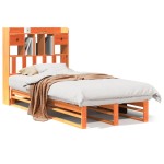 vidaXL Pat cu bibliotecă fără saltea, maro, 100x200 cm, lemn masiv pin vidaXL Pat cu bibliotecă fără saltea, maro, 100x200 cm, lemn masiv pin