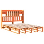 vidaXL Pat cu bibliotecă fără saltea maro 150x200 cm lemn masiv de pin