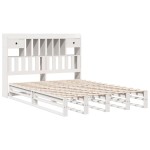 vidaXL Pat cu bibliotecă fără saltea, alb, 160x200 cm, lemn masiv pin