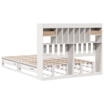 vidaXL Pat cu bibliotecă fără saltea, alb, 160x200 cm, lemn masiv pin