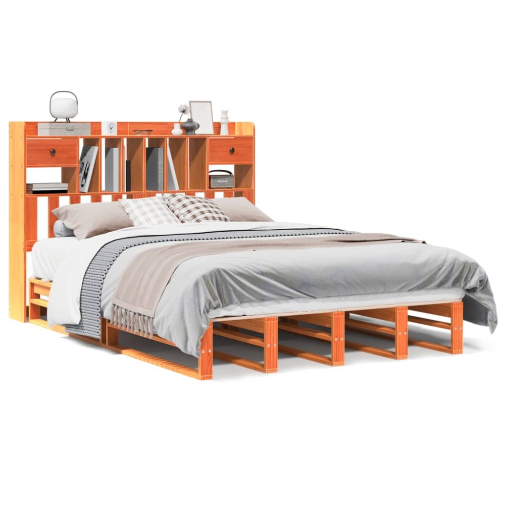 vidaXL Pat cu bibliotecă fără saltea maro 160x200 cm lemn masiv de pin
