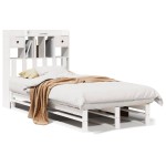 vidaXL Pat cu bibliotecă fără saltea, alb, 75x190 cm, lemn masiv pin