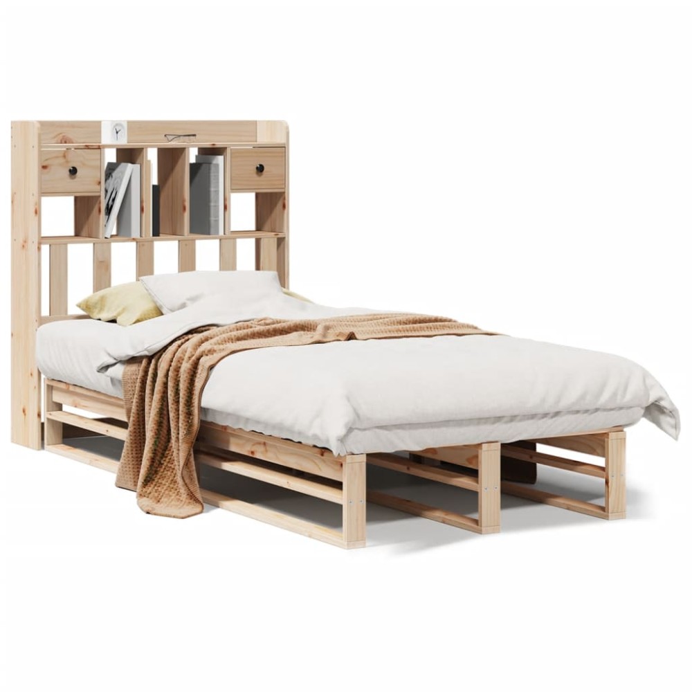 vidaXL Pat cu bibliotecă fără saltea, 90x190 cm, lemn masiv de pin