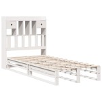 vidaXL Pat cu bibliotecă fără saltea, alb, 90x190 cm, lemn masiv pin