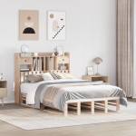 vidaXL Pat cu bibliotecă fără saltea, 135x190 cm, lemn masiv de pin vidaXL Pat cu bibliotecă fără saltea, 135x190 cm, lemn masiv de pin