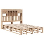vidaXL Pat cu bibliotecă fără saltea, 135x190 cm, lemn masiv de pin vidaXL Pat cu bibliotecă fără saltea, 135x190 cm, lemn masiv de pin
