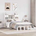 vidaXL Pat cu bibliotecă fără saltea, alb, 135x190 cm, lemn masiv pin vidaXL Pat cu bibliotecă fără saltea, alb, 135x190 cm, lemn masiv pin