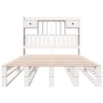 vidaXL Pat cu bibliotecă fără saltea, alb, 135x190 cm, lemn masiv pin vidaXL Pat cu bibliotecă fără saltea, alb, 135x190 cm, lemn masiv pin
