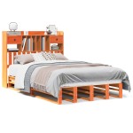vidaXL Pat cu bibliotecă fără saltea maro 135x190 cm lemn masiv de pin