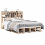 vidaXL Pat cu bibliotecă fără saltea, 140x190 cm, lemn masiv de pin vidaXL Pat cu bibliotecă fără saltea, 140x190 cm, lemn masiv de pin