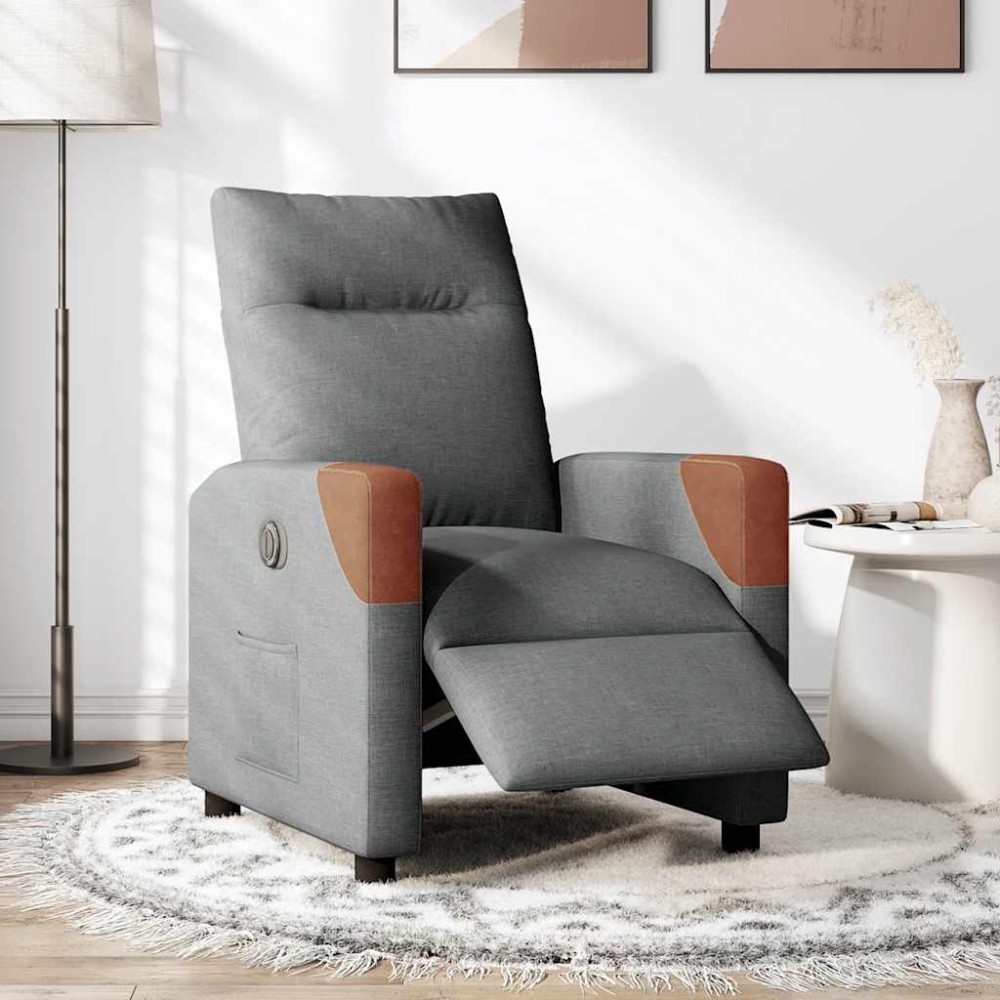 vidaXL Fotoliu rabatabil electric, gri închis, material textil